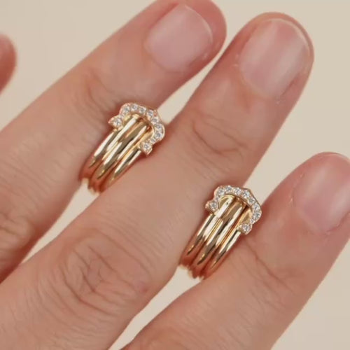 Second Hand Authentic Cartier C de Cartier Diamond Hoop Earrings 18K Rose Gold