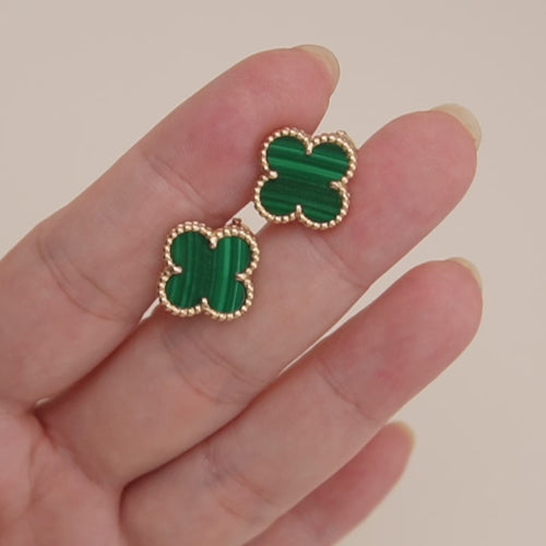 Preloved Van Cleef & Arpels Vintage Alhambra Malachite 18K Yellow Gold Earrings