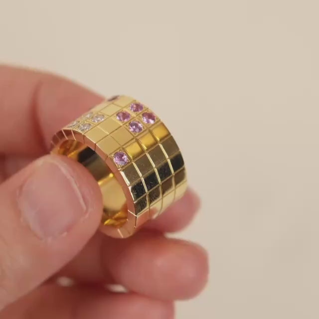 Second Hand Authentic Cartier Lanieres Ring Diamond Pink Sapphire 18K Yellow Gold Size 54