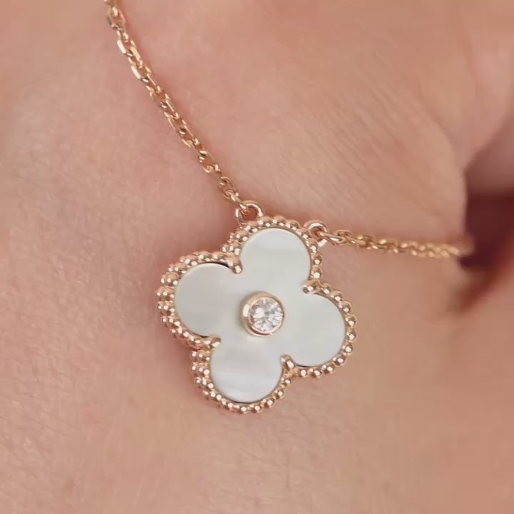 Van Cleef & Arpels Alhambra 2012 Holiday Necklace Diamond Mother of Pearl