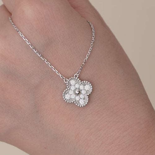 Second Hand Authentic Van Cleef & Arpels Vintage Alhambra Pavé Diamond Pendant 18K White Gold