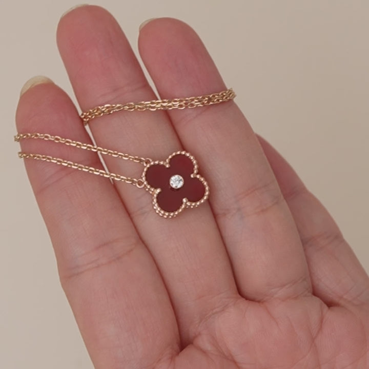 Second Hand Authentic Van Cleef & Arpels 2011 Holiday Pendant Carnelian Diamond 18K Rose Gold