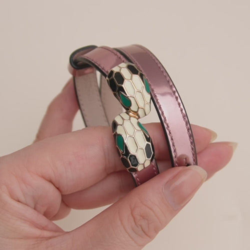 Preloved Bvlgari Serpenti Forever Enamel Metallic Pink Leather Bracelet Size M