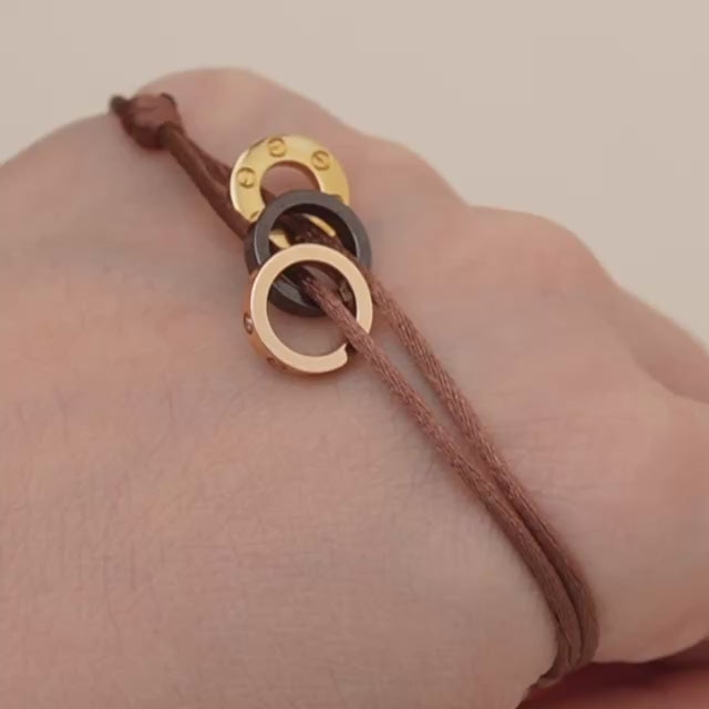 Authentic Cartier Love Cord Bracelet 4 Diamond Brown Sèvres Porcelain