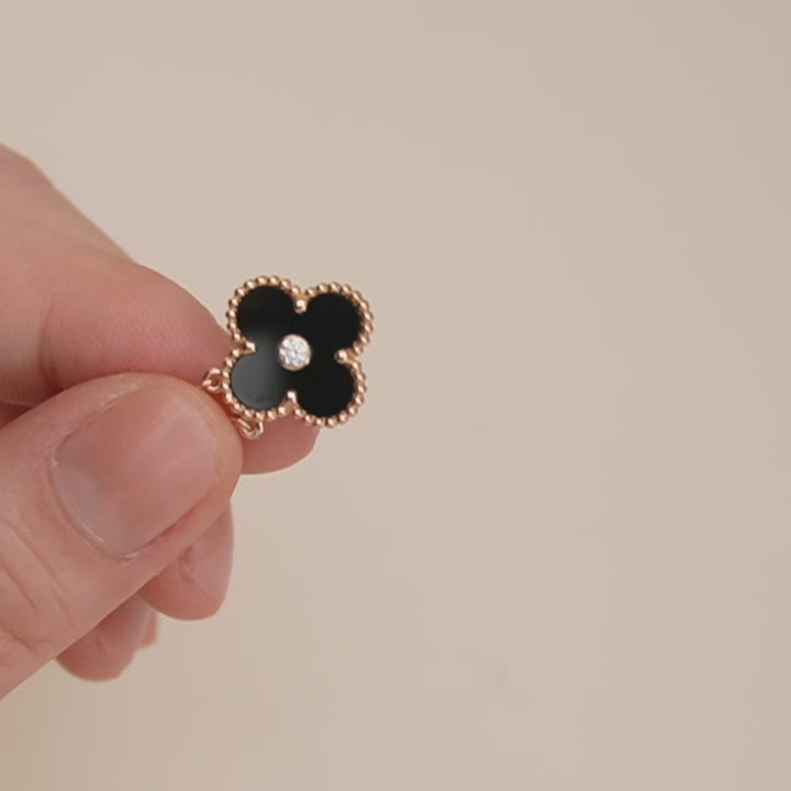 Used VCA Vintage Alhambra Onyx 18K Rose Gold 2016 Holiday Pendant Necklace