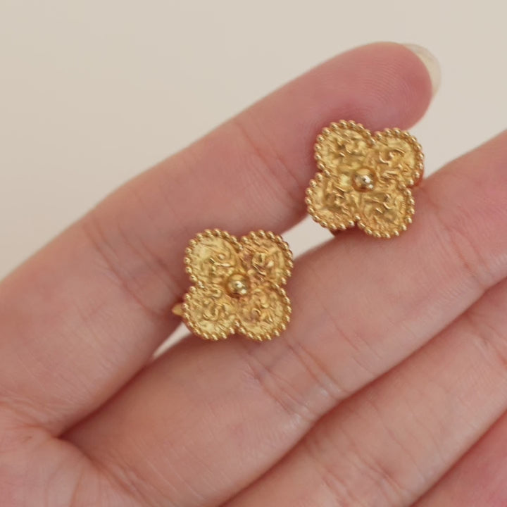 Van Cleef & Arpels Vintage Alhambra Hammered 18K Yellow Gold Earrings