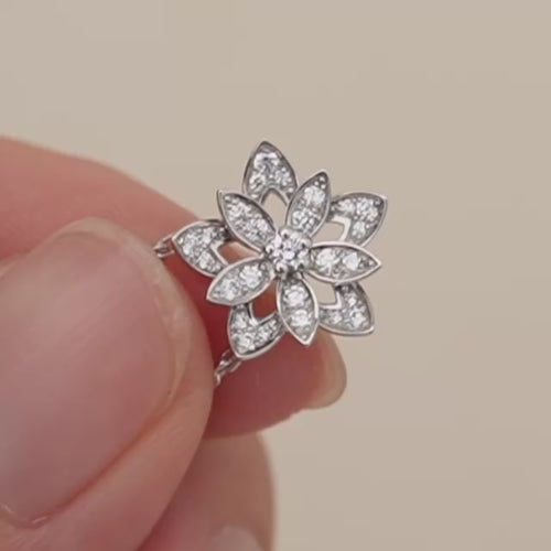 Second Hand Authentic Van Cleef & Arpels Lotus Openwork Diamond Pendant 18K White Gold Mini Model