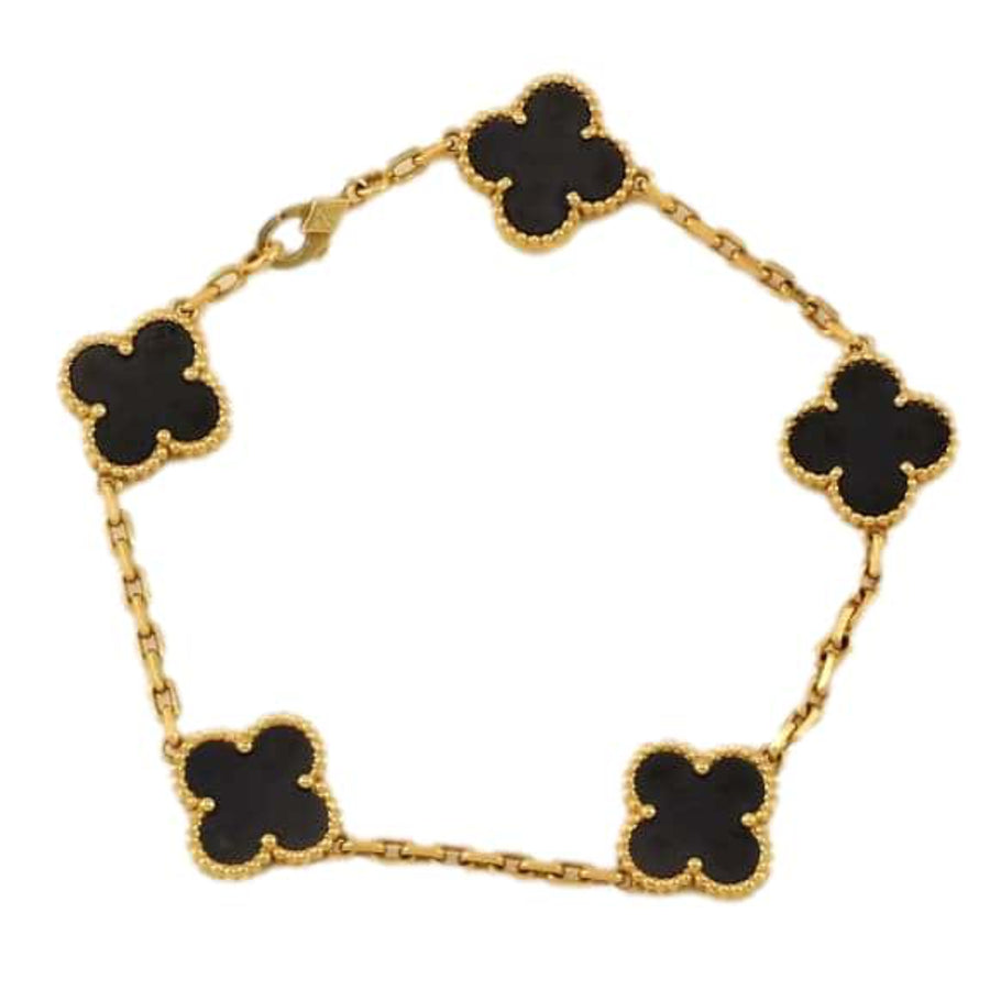 Van Cleef & Arpels Black Onyx Vintage Alhambra 18k Gold Bracelet
