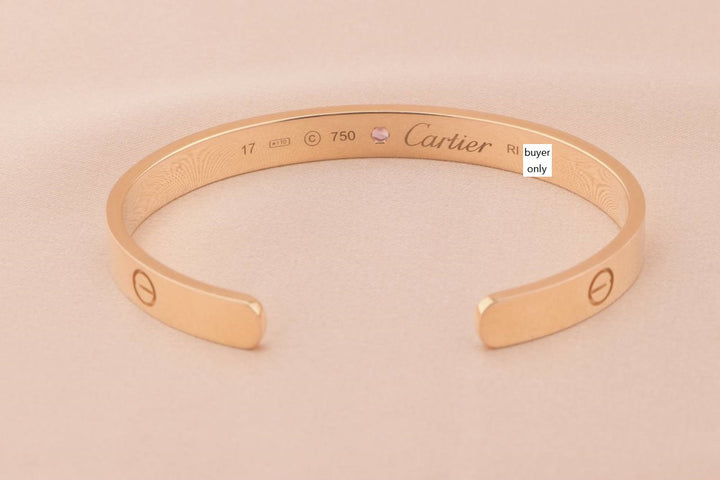 Cartier rose gold love bangle with pink sapphire size 17