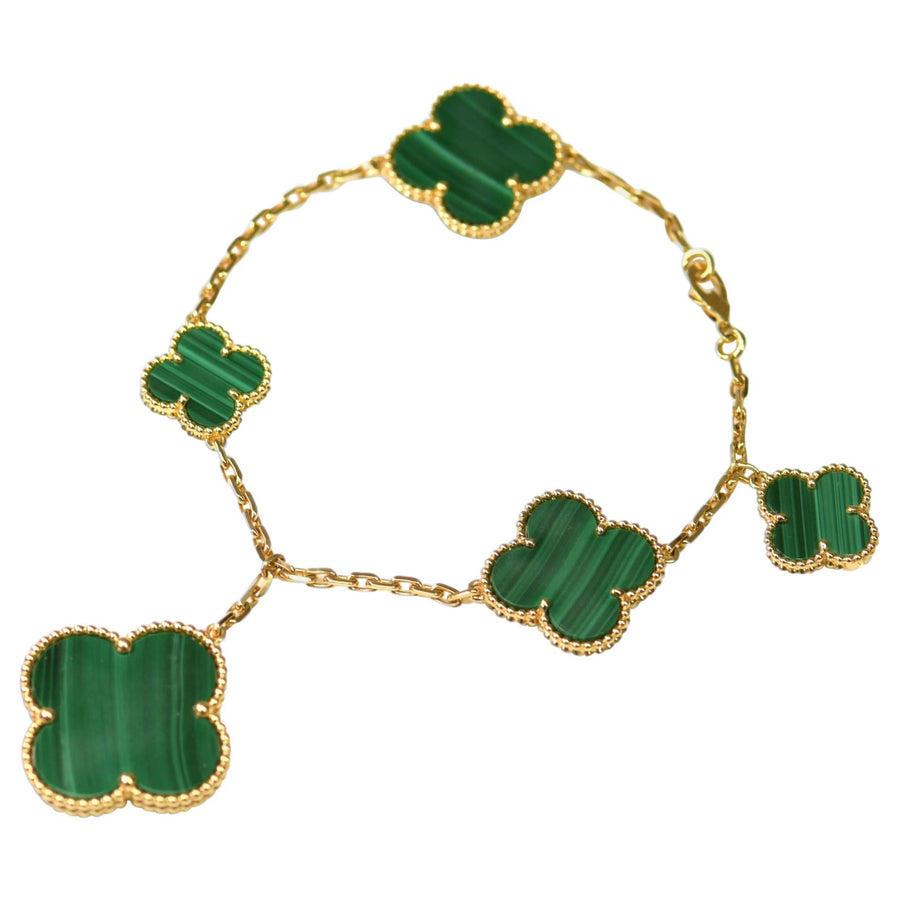 Van Cleef & Arpels Magic Alhambra Malachite 5 Motif Bracelet & Necklace