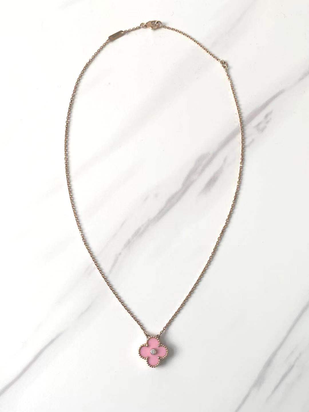 Van Cleef & Arpels Diamond Porcelain Limited Edition Alhambra Rose Gold Necklace