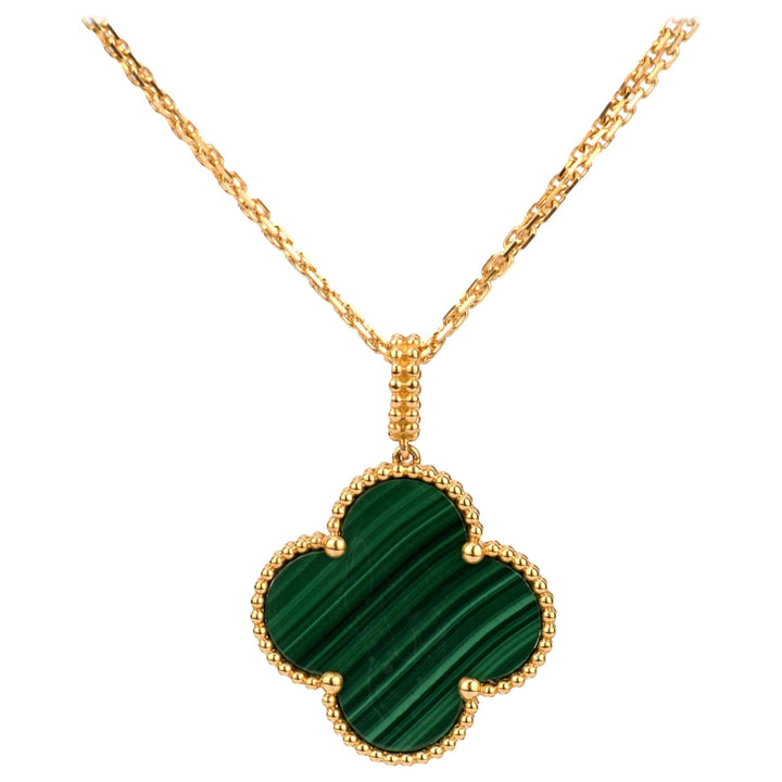 Van Cleef & Arpels Magic Alhambra Malachite Yellow Gold Pendant Long Necklace