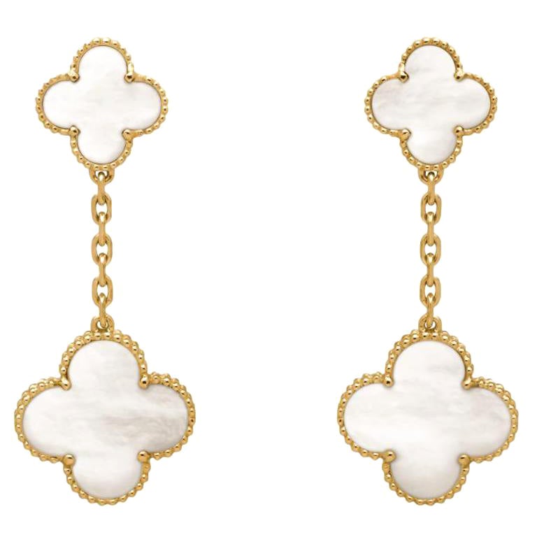 Van Cleef & Arpels VCA Magic Alhambra Long Mother of Pearl Gold Earrings