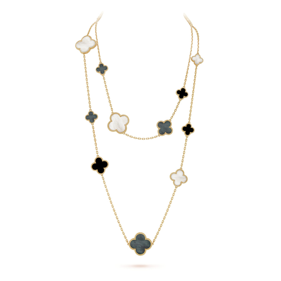 Van Cleef & Arpels Magic Alhambra 16 Motifs Onyx and Mother-of-pearl Long Necklace