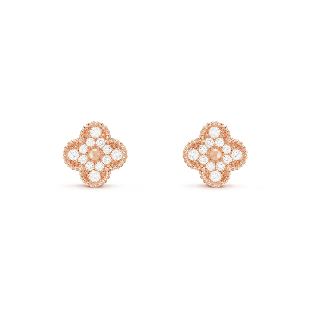 Van Cleef & Arpels Vintage Alhambra Diamond 18K Rose Gold Earrings