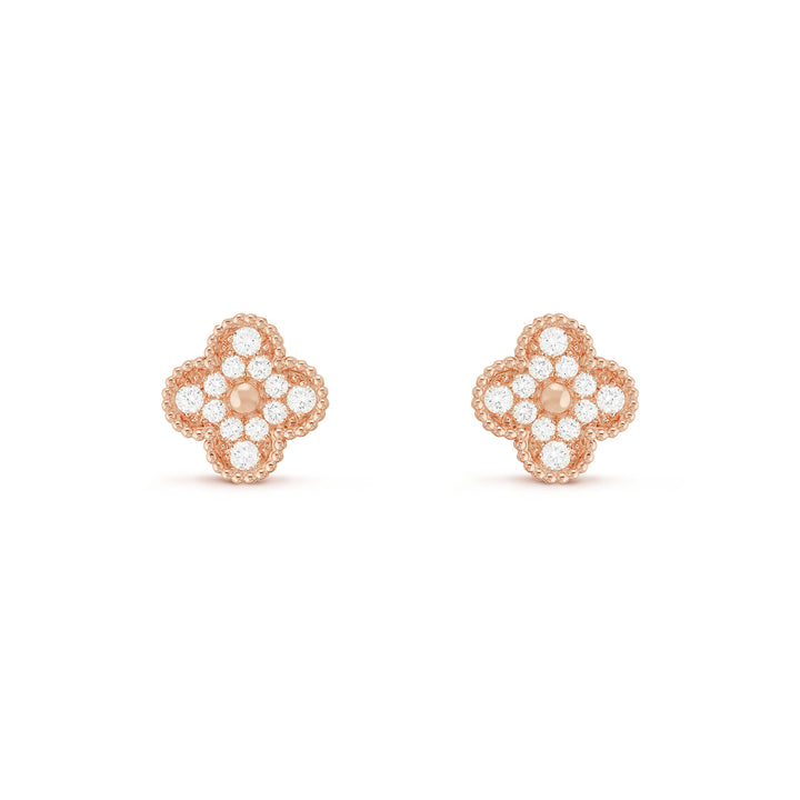 Van Cleef & Arpels Vintage Alhambra Diamond 18K Rose Gold Earrings