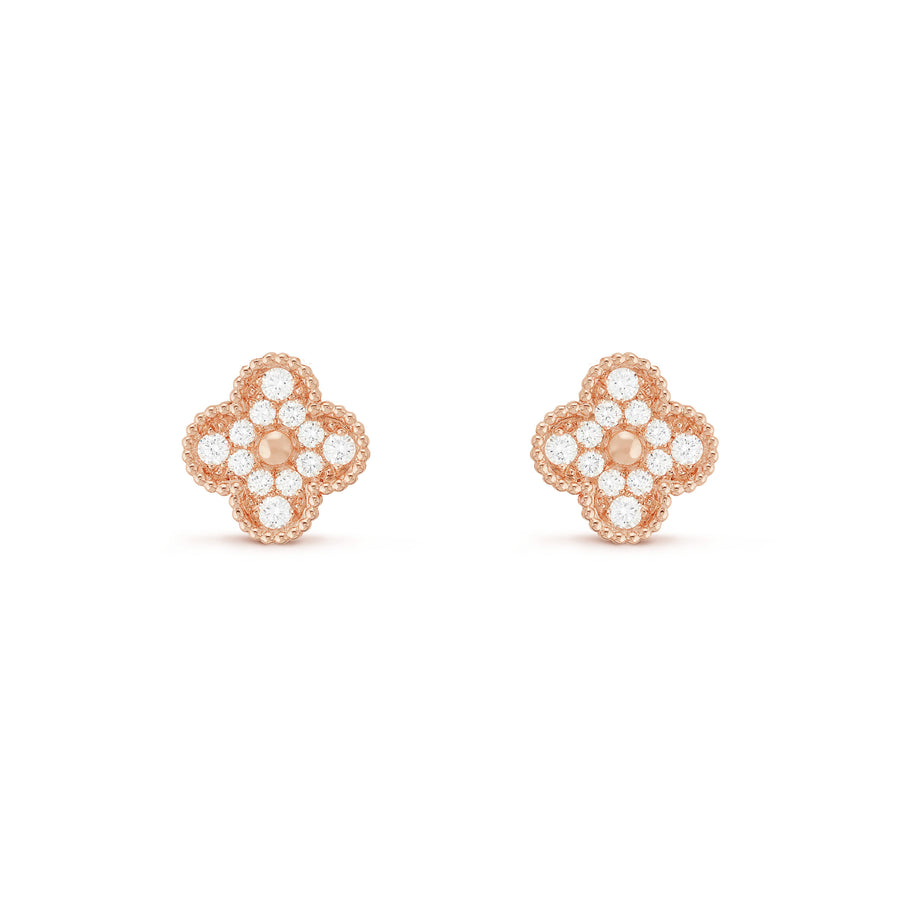 Van Cleef & Arpels Vintage Alhambra Diamond 18K Rose Gold Earrings