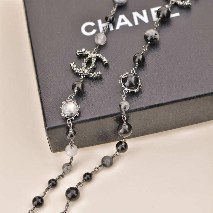 Chanel CC black Beads Long Necklace