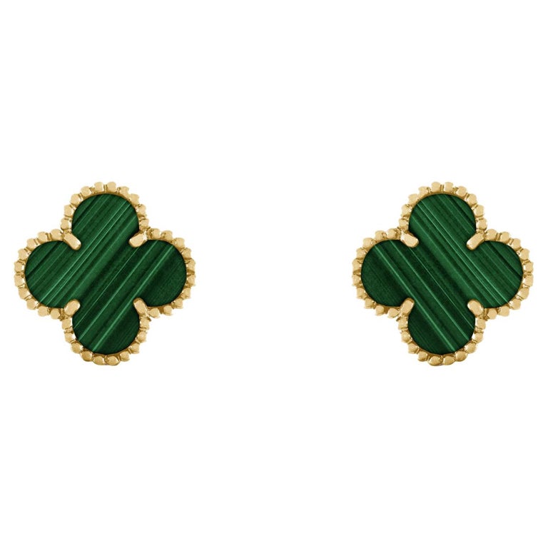 Van Cleef &amp; Arpels Vintage Alhambra Malachite Yellow Gold Earrings