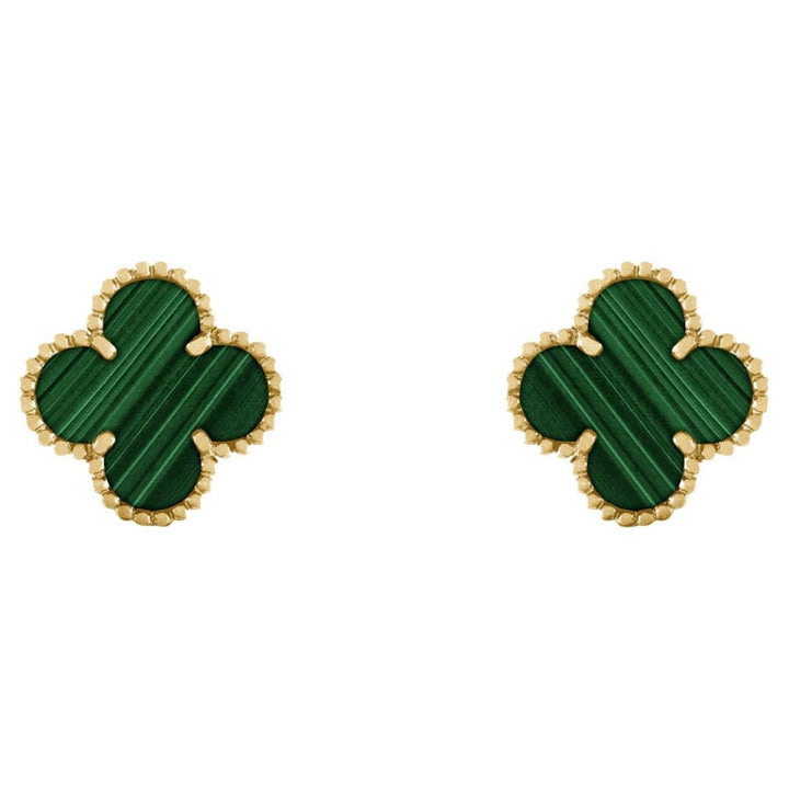 Van Cleef &amp; Arpels Vintage Alhambra Malachite Yellow Gold Earrings