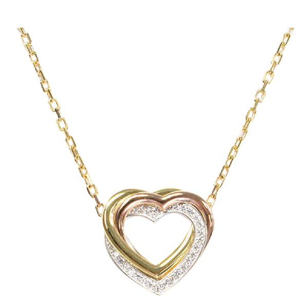 Cartier Trinity Heart Diamond 18k Yellow White Rose Gold Pendant Necklace