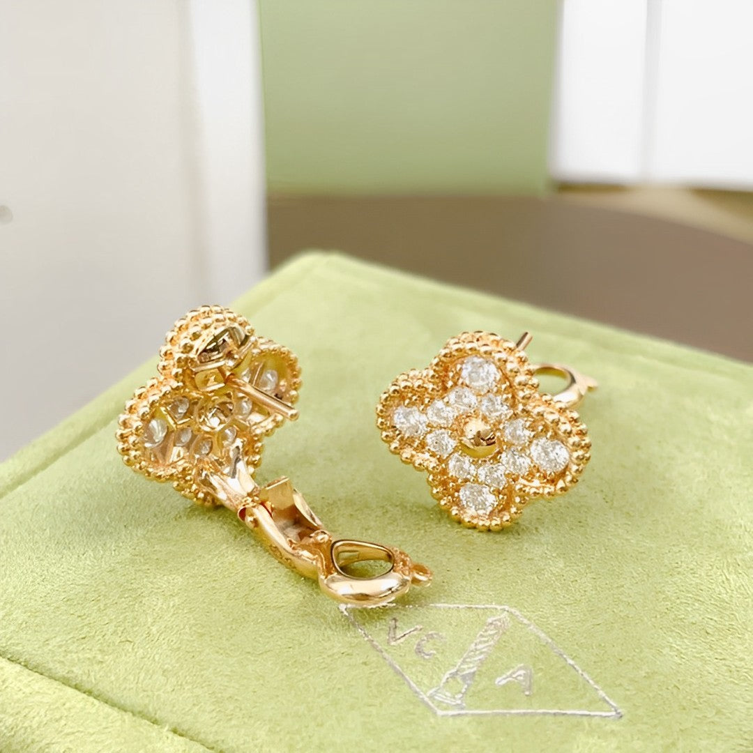 Van Cleef & Arpels Vintage Alhambra Diamond 18K Rose Gold Earrings