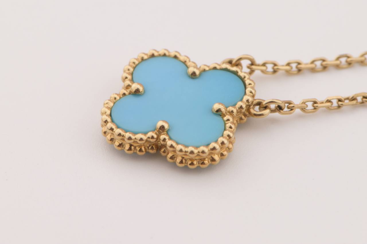 Van Cleef & Arpels Turquoise Vintage Alhambra Single Motif Pendant Necklace  | eBay