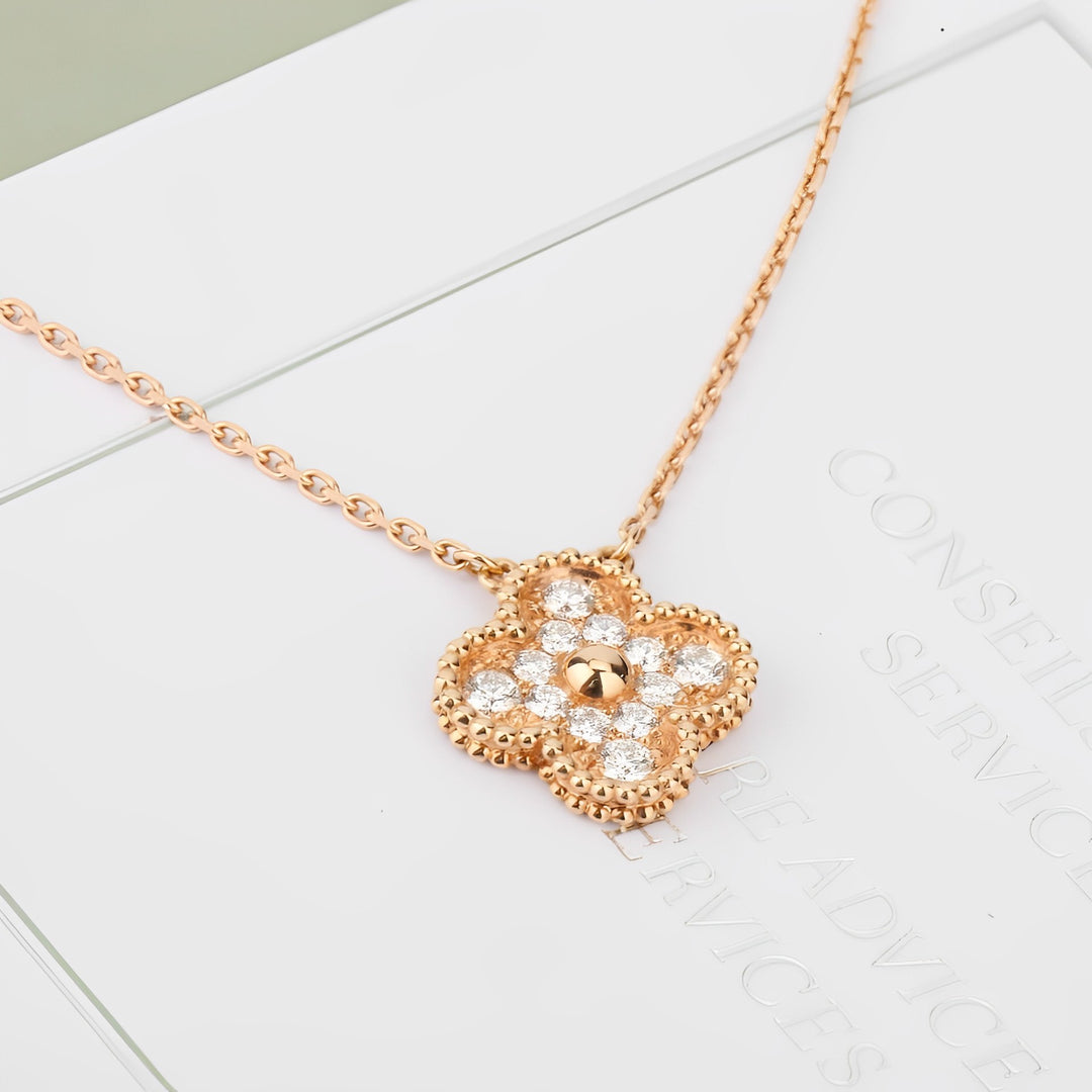 Van Cleef & Arpels Vintage Alhambra Diamond Rose Gold Pendant