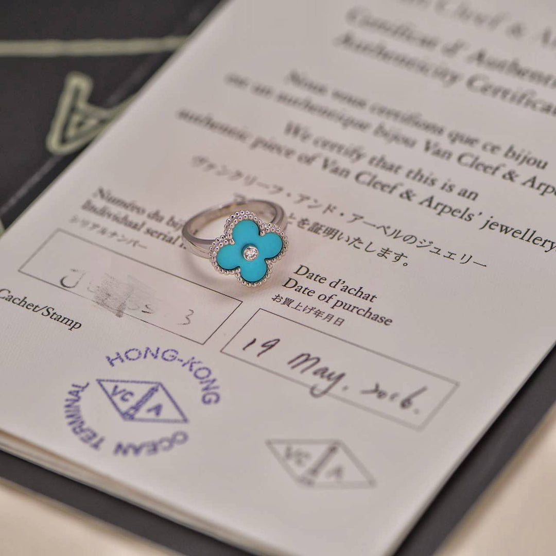 Van Cleef & Arpels Alhambra Turquoise White Gold Diamond Ring