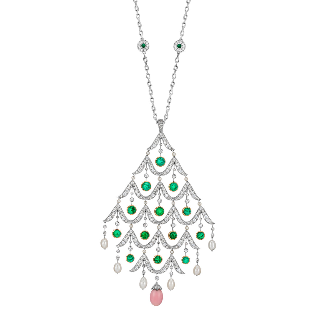 Emerald Diamond Conch Pearl Pendant Necklace - SOLD