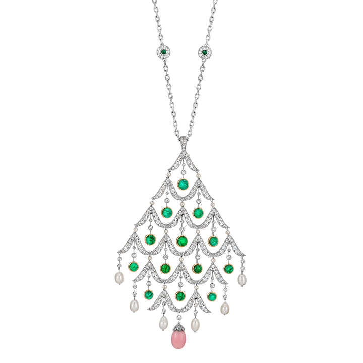 Emerald Diamond Conch Pearl Pendant Necklace - SOLD