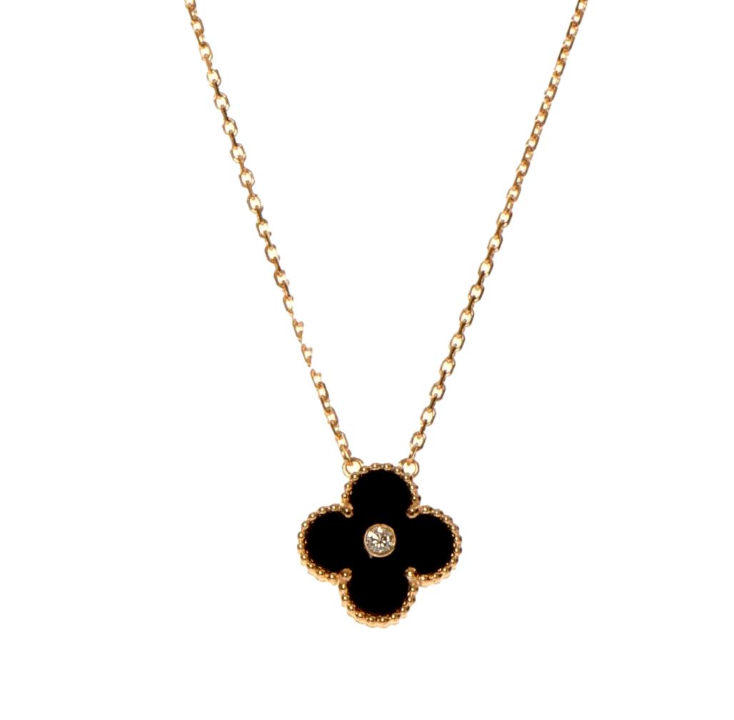 Van Cleef Alhambra 2016 Holiday Diamond Onyx Pendant Necklace