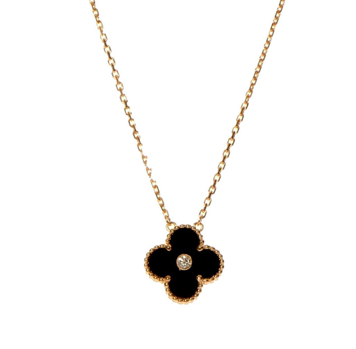 Van Cleef Alhambra 2016 Holiday Diamond Onyx Pendant Necklace