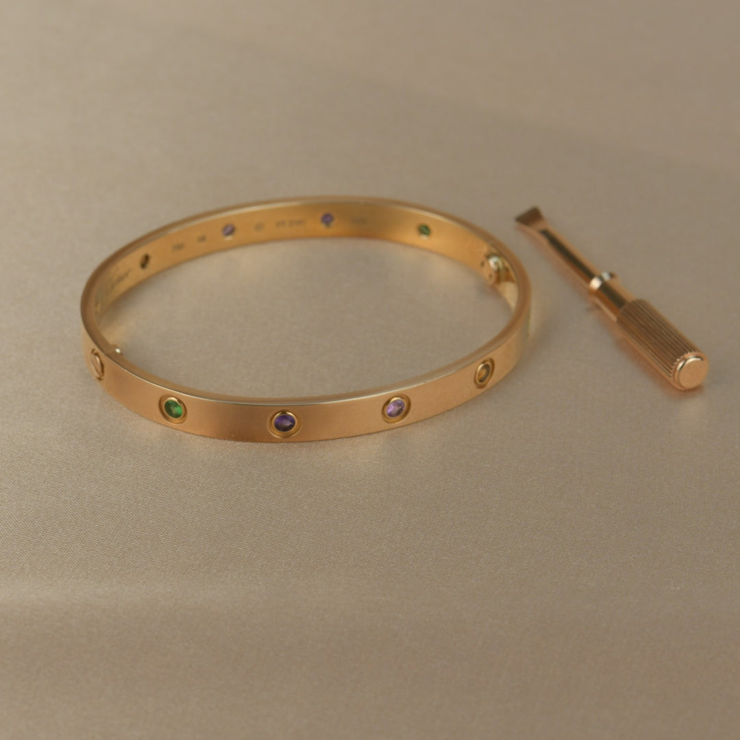 Cartier Love Bracelet Multi Gem Rose Gold Size 18