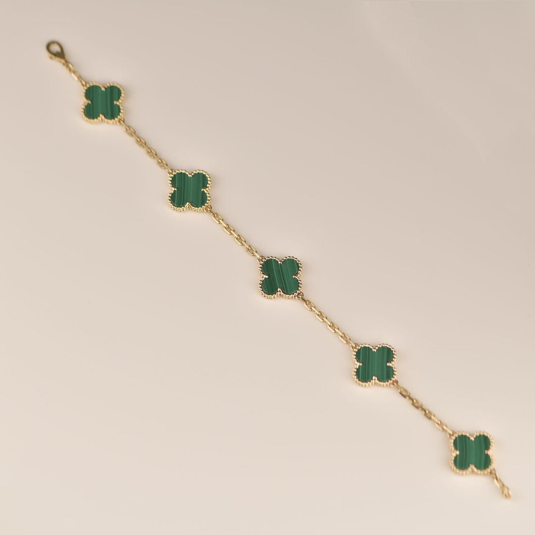 Van Cleef & Arpels 5 Motif Vintage Alhambra Malachite Yellow Gold –  Dandelion Antiques