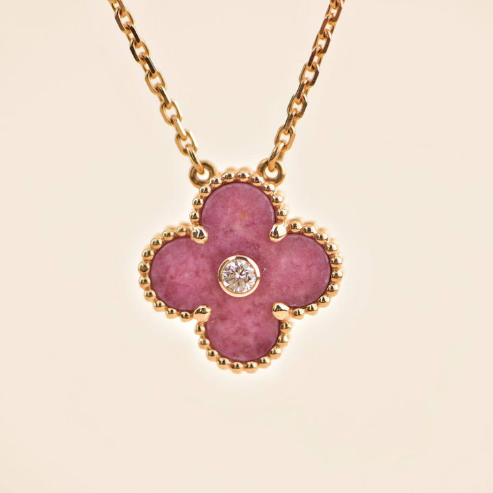 Van Cleef & Arpels Rhodonite Vintage Alhambra Diamond 2021 Holiday Pendant Necklace