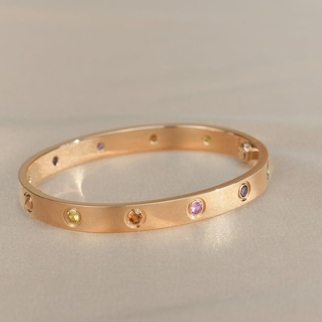 Cartier Love Bracelet Multi Gem Rose Gold Size 16