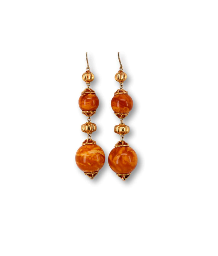 Antique Amber Beads Yellow Gold Earrings - SOLD