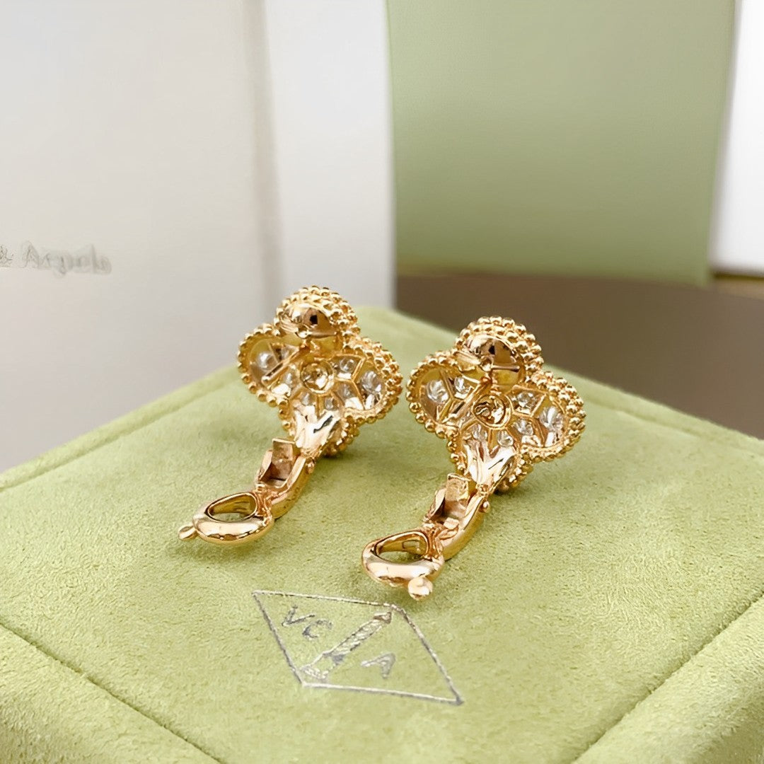 Van Cleef & Arpels Vintage Alhambra Diamond 18K Rose Gold Earrings