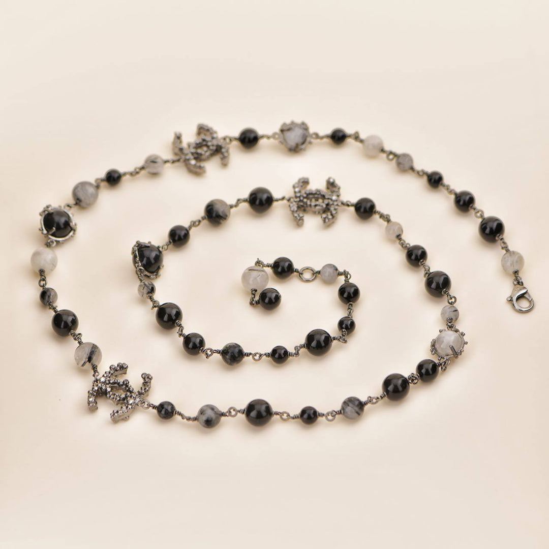 Chanel CC black Beads Long Necklace