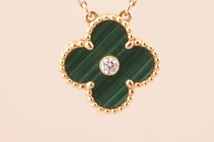VAN CLEEF &amp; ARPELS Vintage Alhambra 2013 Diamond Malachite Pendant Necklace