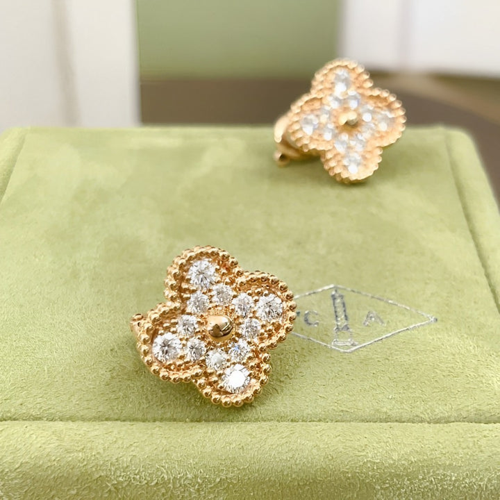 Van Cleef & Arpels Vintage Alhambra Diamond 18K Rose Gold Earrings