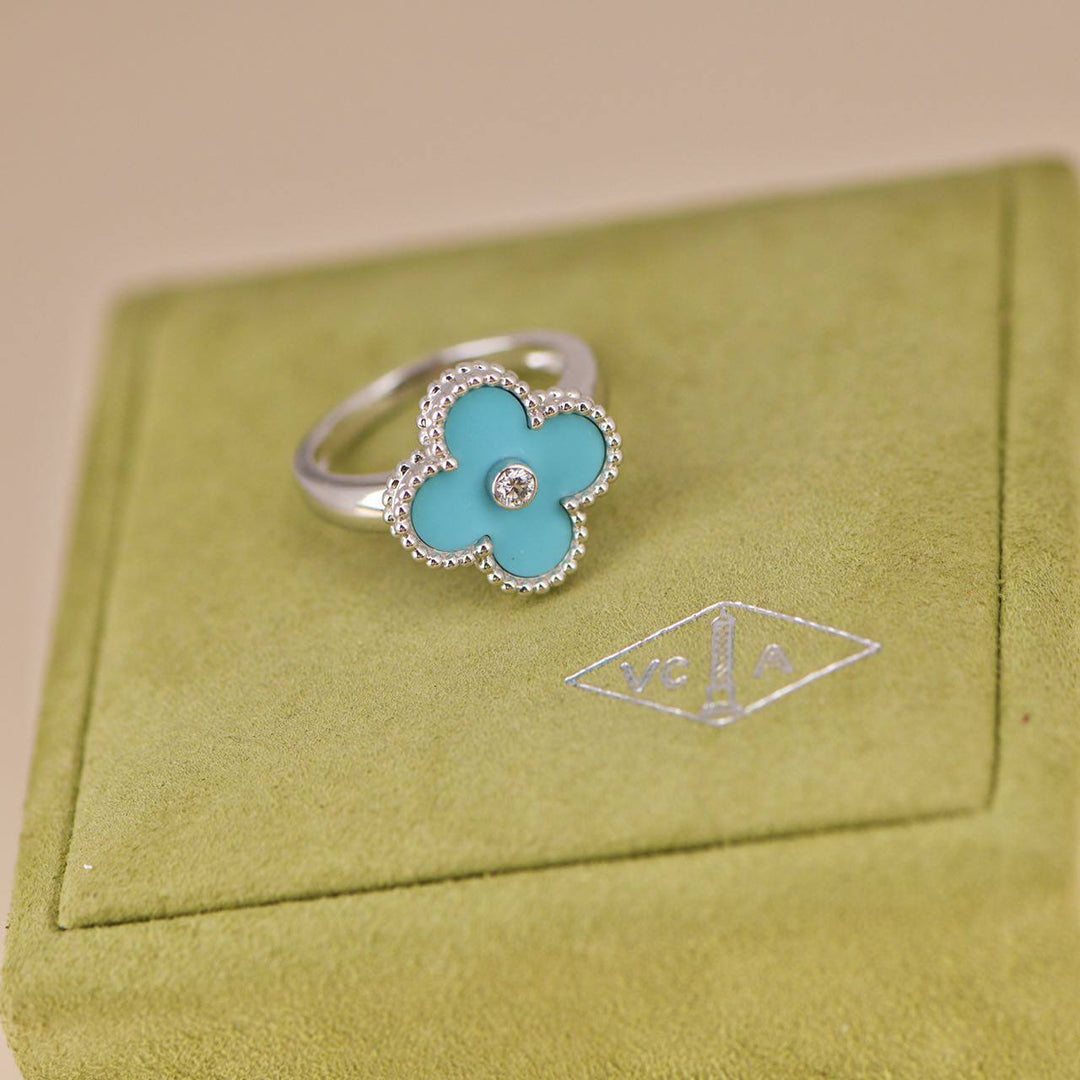 Van Cleef & Arpels Alhambra Turquoise White Gold Diamond Ring