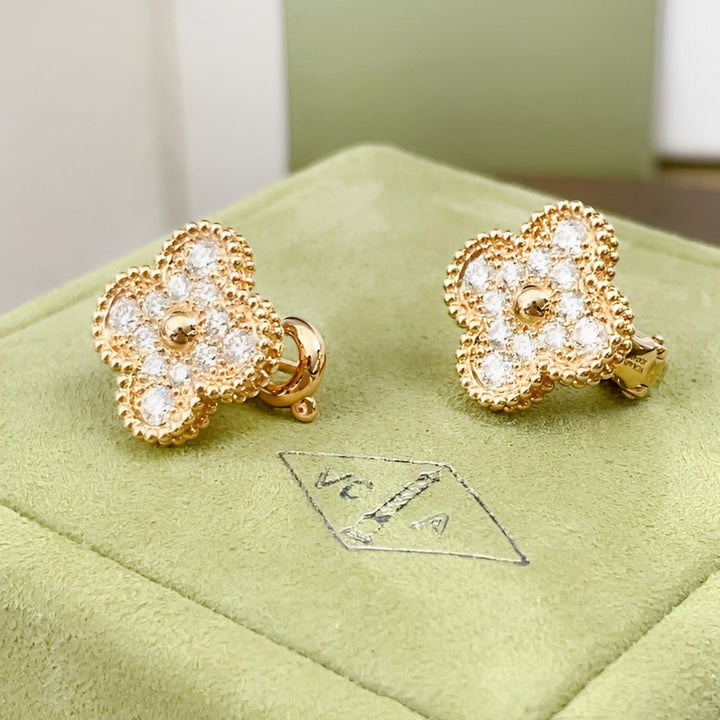 Van Cleef & Arpels Vintage Alhambra Diamond 18K Rose Gold Earrings