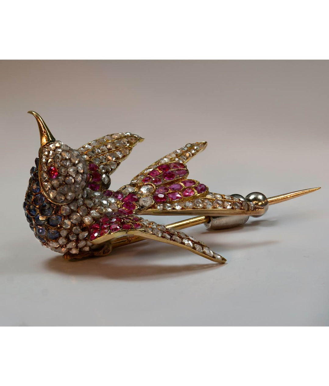 Ruby, Sapphire and Diamond Humming Bird Pin