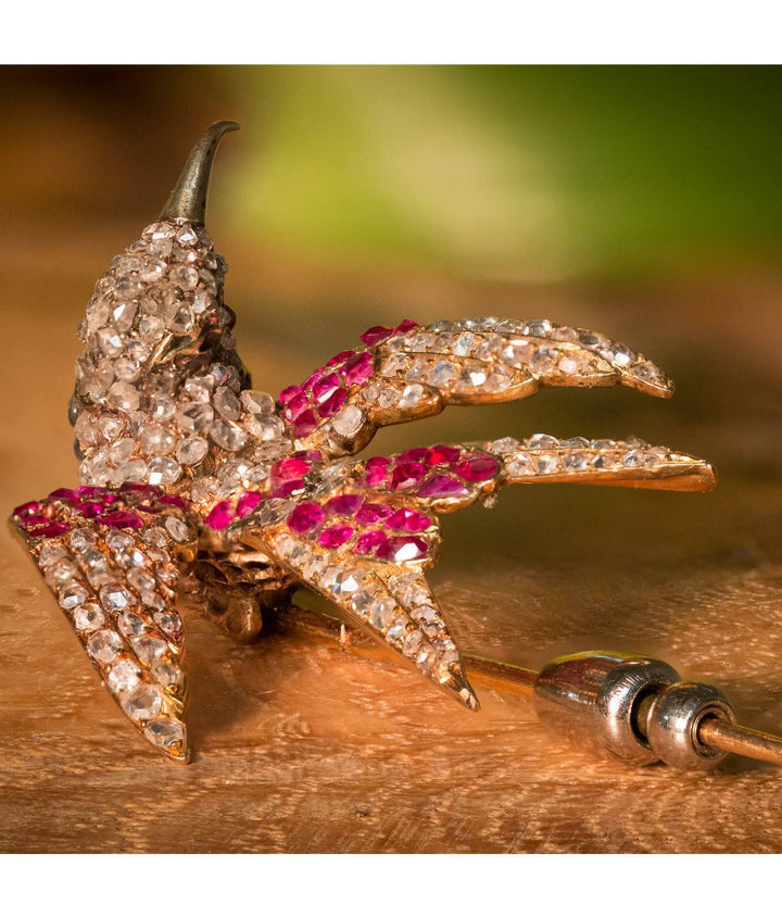Ruby, Sapphire and Diamond Humming Bird Pin