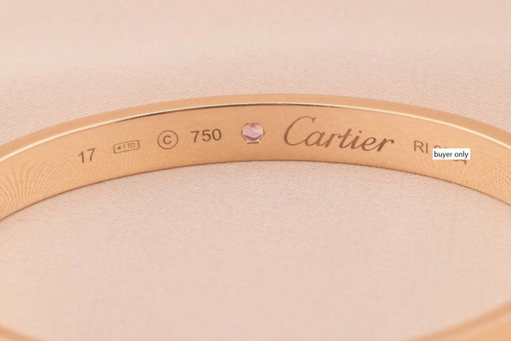 Cartier rose gold love bangle with pink sapphire size 17