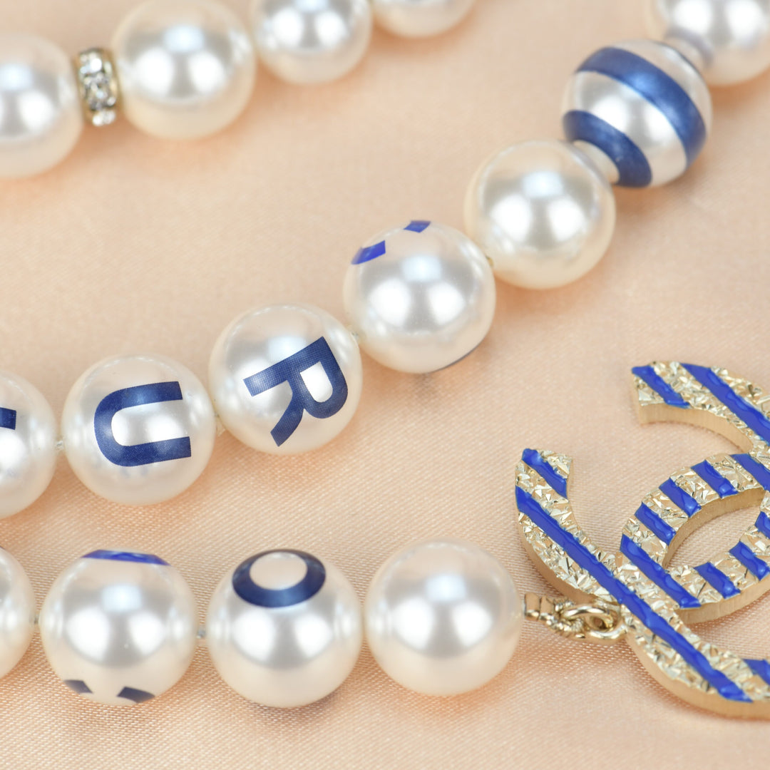 Chanel Cruise 2019 Painted Pearl Coco Logo Necklace