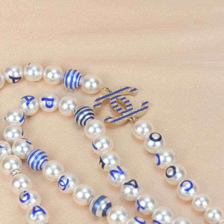 Chanel Cruise 2019 Painted Pearl Coco Logo Necklace