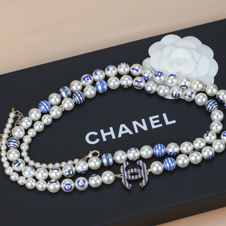 Chanel Cruise 2019 Painted Pearl Coco Logo Necklace